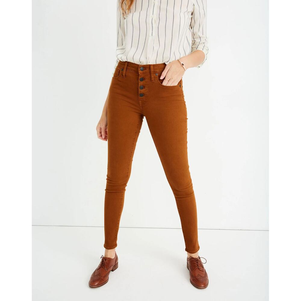 Madewell 9" Mid-Rise Skinny Jeans Button Front Sz 28 Burnt Sienna Stretch‎ Denim